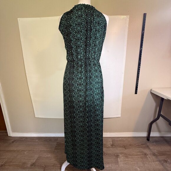 Earthbound Trading Women's Med Halter Maxi Green Paisley Dress Boho Flowy Slit - Picture 2 of 13
